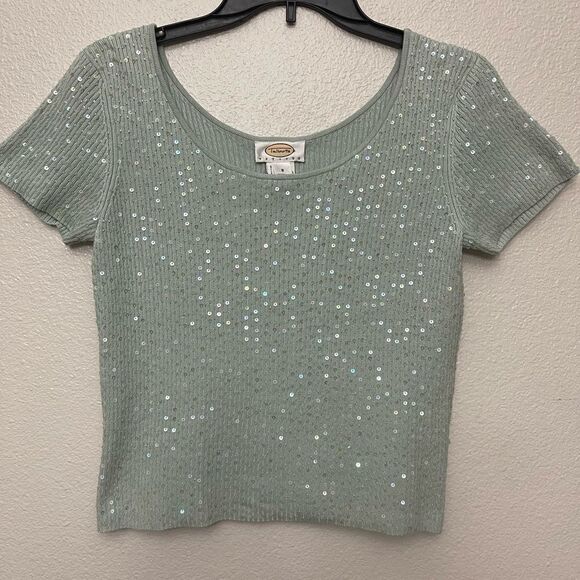 Talbots Silk Beaded Sweater Seafoam Green Size Small Petite - Picture 1 of 4